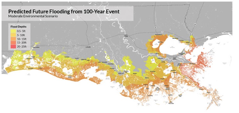 Predicted future flooding from
              100-year event